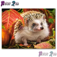 animal painting hedgehog in a forest leaf diamond of rhinestones embroider squareround mosaic full cross stitch home decoration
