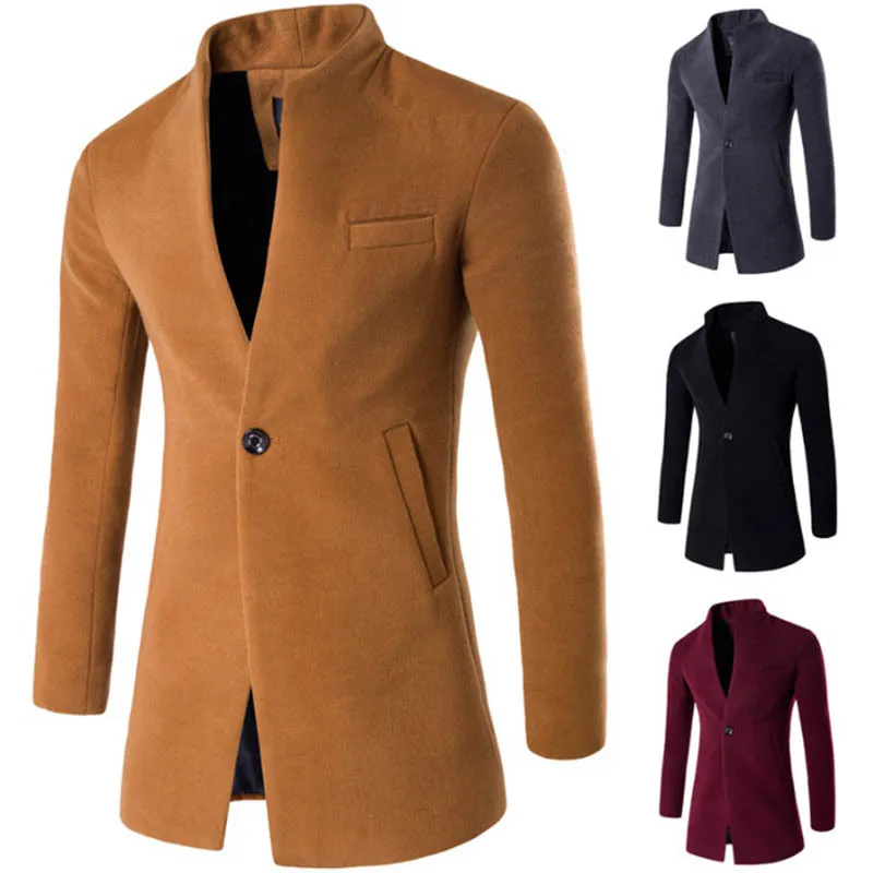 

Модная мужская куртка из смешанной шерсти, Мужская Повседневная Деловая ветровка, Повседневная однотонная куртка в уличном стиле