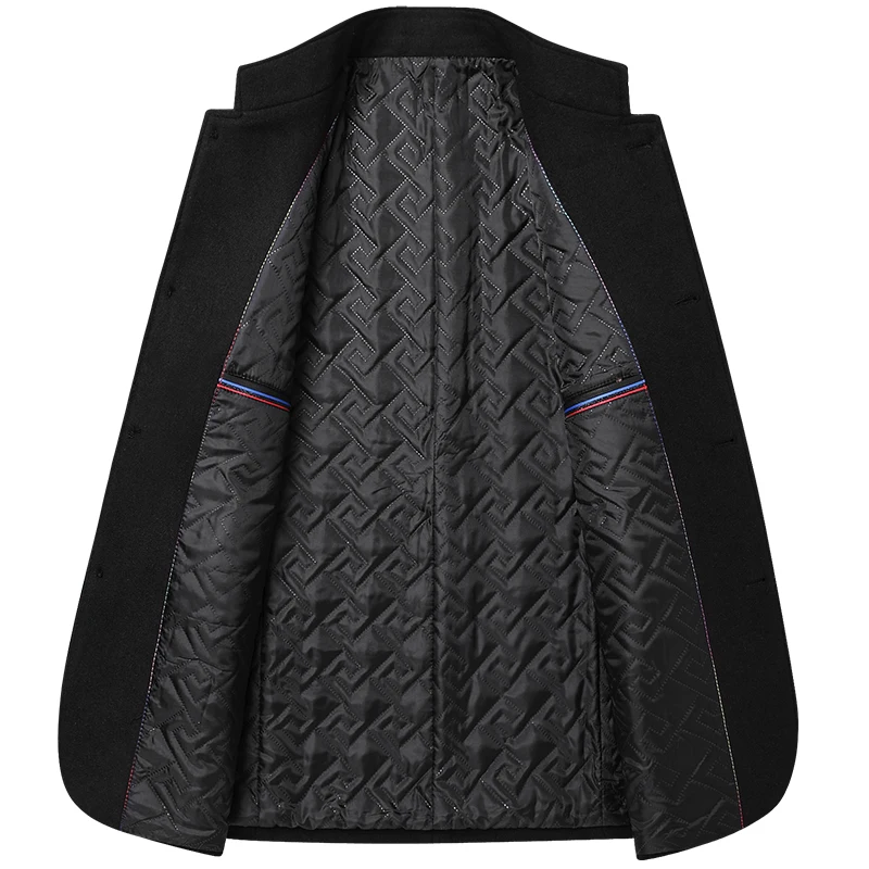 Мужское шерстяное пальто с воротником-стойкой на сезон весна-осень-зима - купить