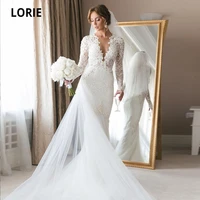 lorie mermaid wedding dresses o neck appliques lace long sleeves arabic wedding gown custom made bride dress vestido de novia