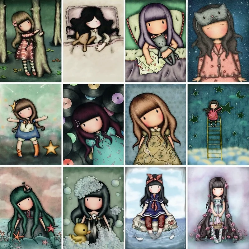 

HD Quality DIY Diamond Painting Cartoon Girl Full Square Round Diamond Embroidery Mosaic Kit Handmade Product Wall Home Decor