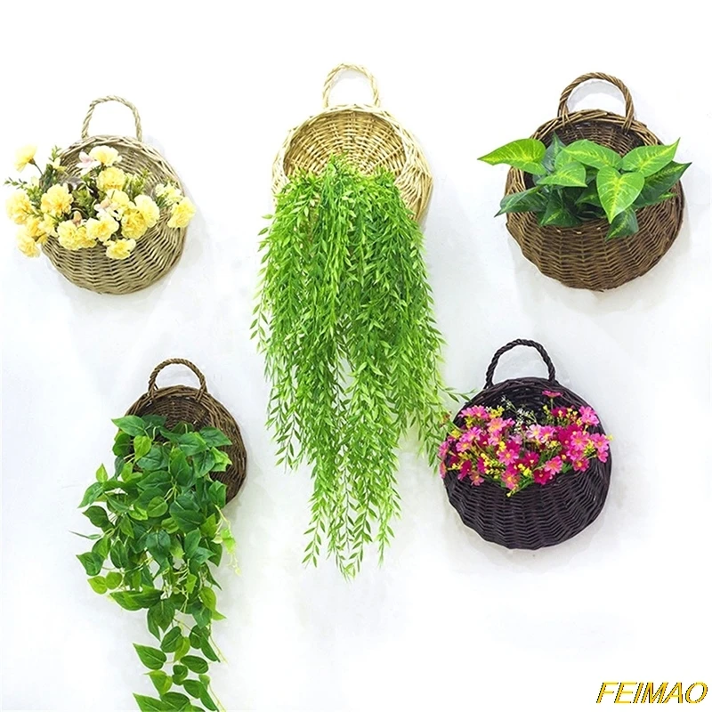 

1PC Flower Planter Wall Hanging Wicker Rattam Basket Garden Vine Pot Indoor Plants Holder