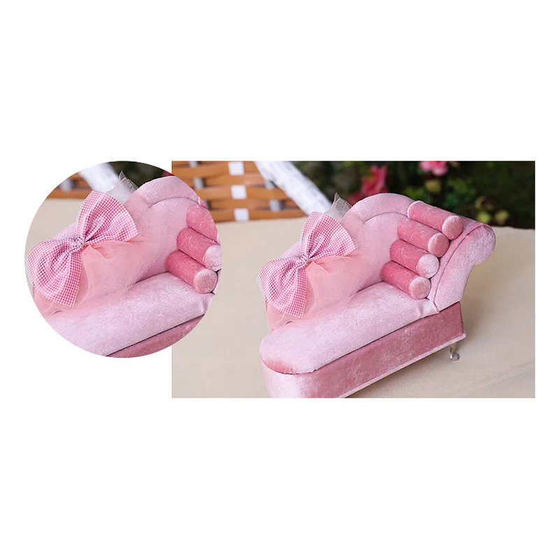 

Creative Pink Bowknot Sofa-Shaped Storage Box, Necklace, Ring, Jewelry Box, Travel Portable