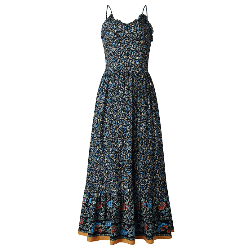 Женское платье без рукавов SWQZVT длинное Пляжное Платье макси с цветочным принтом
