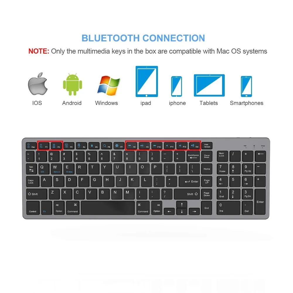 Zienstar ультра тонкая стандартная Bluetooth клавиатура для IPAD, MACBOOK, ноутбука, компьютера и планшета, перезаряжаемая литиевая батарея