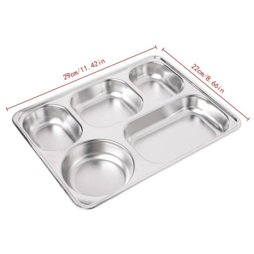 

Dinner Plate Lunch Box Stainless Steel Divided Dinner Tray Lunch Container Food Plate for School Canteen Grid Lunch Box with Lid