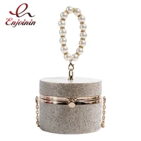 diamond acrylic round party clutch evening bag for women pearl handles female purses and handbags small shoulder crossbody bag