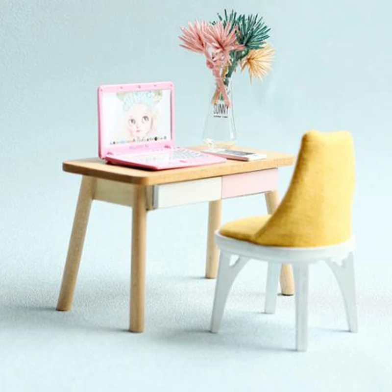 

New Style 1/12 Dollhouse Miniature Accessories Mini Wooden Computer Desk Model Simulation Furniture Toys for Doll House Decorate