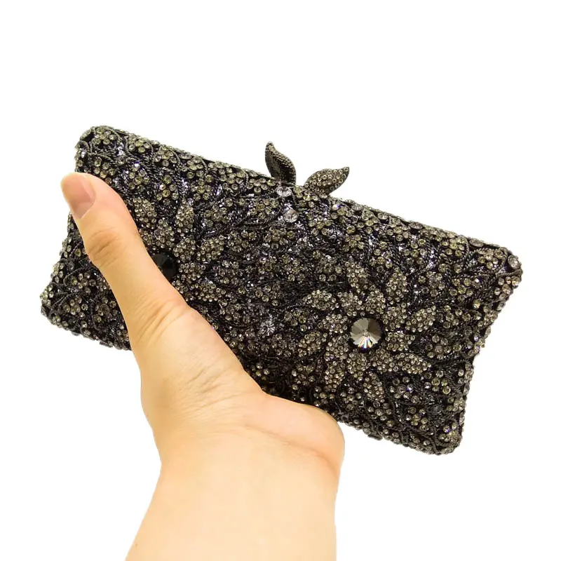 Женский вечерний клатч элегантная Ажурная сумочка с цветами и кристаллами
