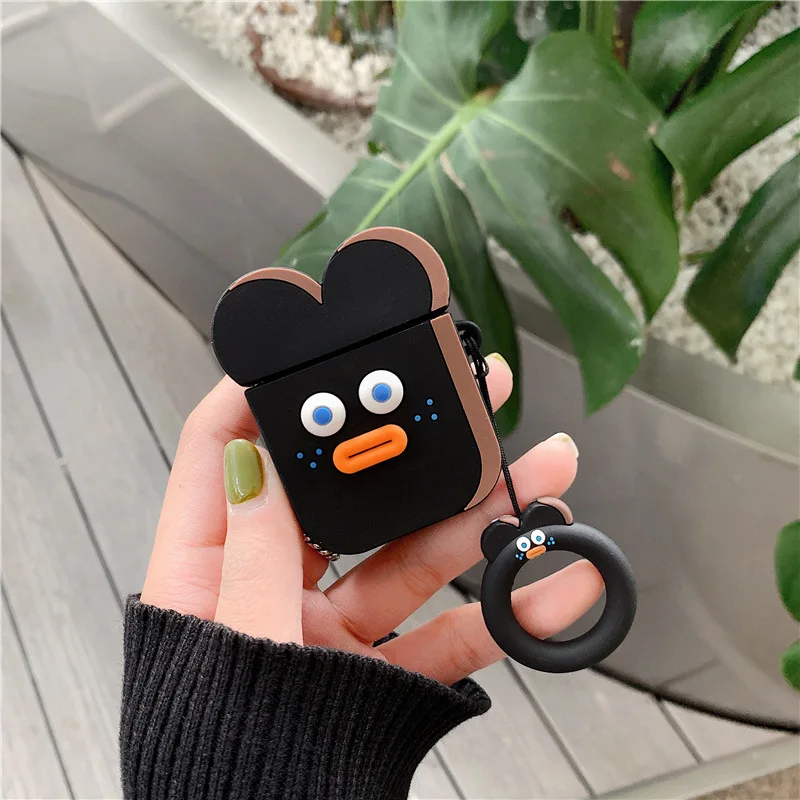Чехол для наушников с защитой от потери для Apple Airpods, милый чехол для женщин и девочек с 3D рисунком розовой свиньи для Airpods, мягкий силиконовый чехол с кольцевым ремешком - Цвет: Black Bread