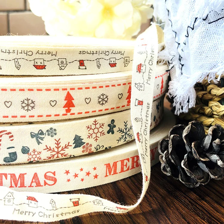 100 ярдов напечатанные хлопковые ленты Merry Christmas 15 мм DIY швейная подарочная упаковка хлопчатобумажная лента Новогодняя лента