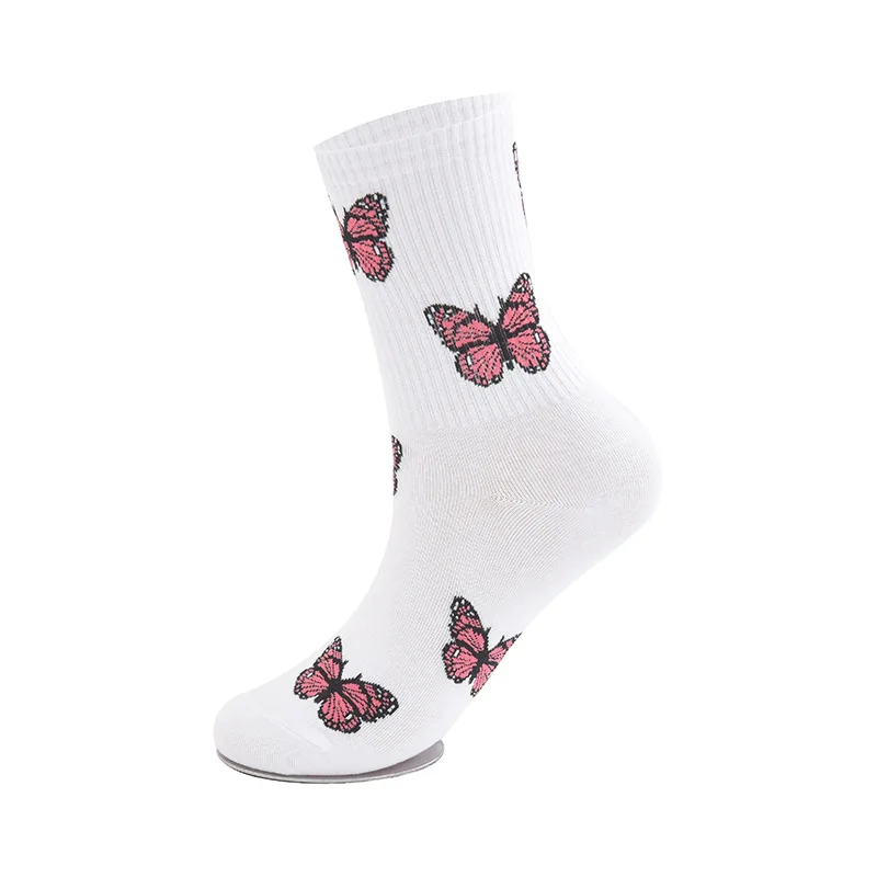

New 1Pair Butterfly Socks Women Streetwear Harajuku Crew Kawaii Stripe Fashion Ankle Funny Cotton Embroidered Expression