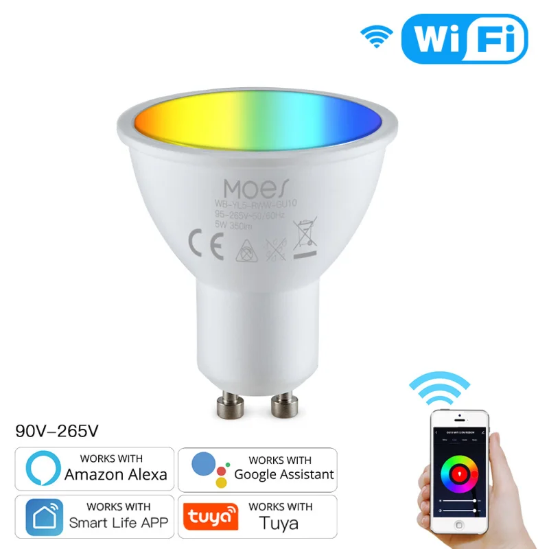 

Tuya WiFi Smart LED GU10 Bulbs RGBW C+W White 5W Dimmable Lamps Smart Life/Tuya Remote Control Work With Alexa Google Home