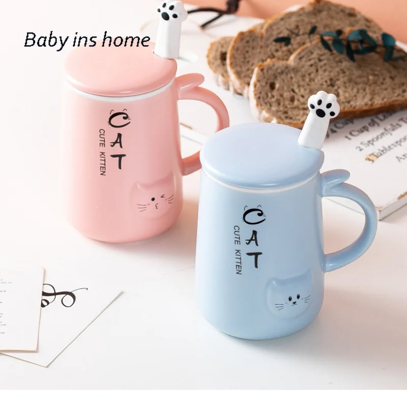 

Milk Water Coffee Cup Cute Coffee Mugs and Cups 400ml Kawaii Cat Ins Ceramic Cup Student Korean Style Cartoon Mug with Lid Spoon