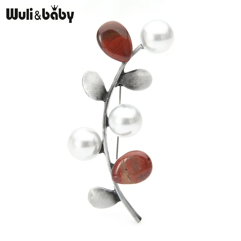 Женская винтажная брошка в виде листьев Wuli & baby красного зеленого цветов с