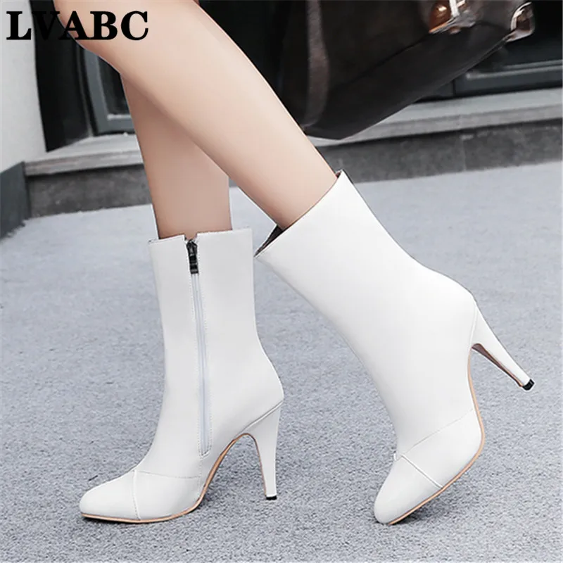 Ботинки женские на молнии высокий каблук заостренный носок пикантные элегантные