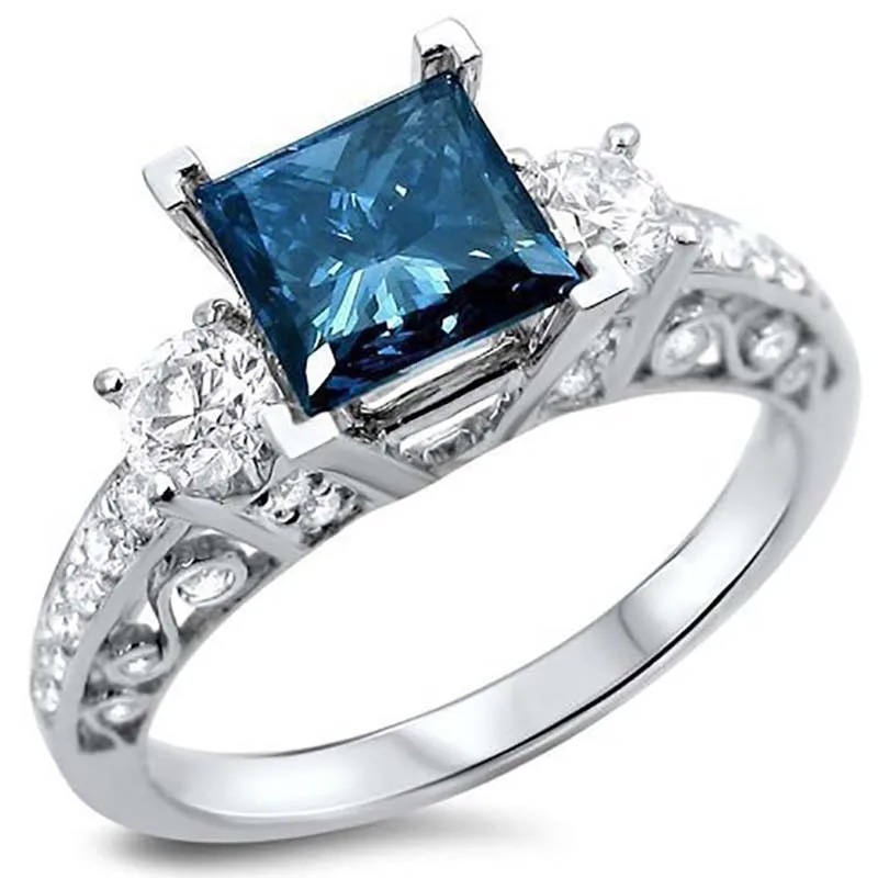 

Fashion Hollow Out Blue Square Crystal Rhinestone Women Rings Shiny AAA Cubic Zircon Elegant Engagement Bridal Jewelry