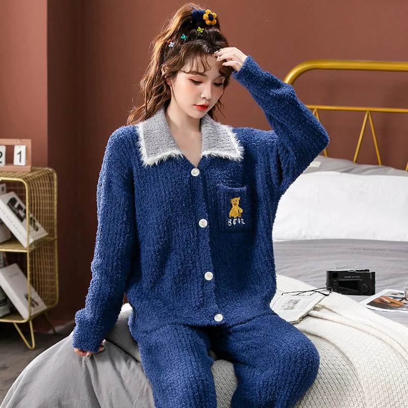 

Осенне-зимняя Пижама весом 100 кг, домашний костюм для девушек, костюм из бархата средней толщины с длинными рукавами