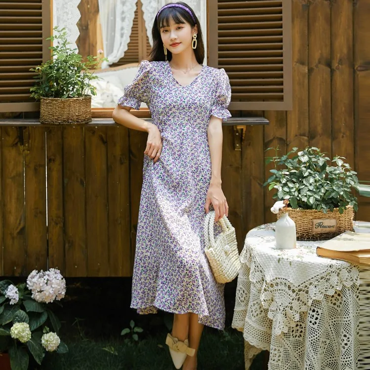 Женское платье с цветочным принтом длинное вечернее винтажное в стиле оверсайз