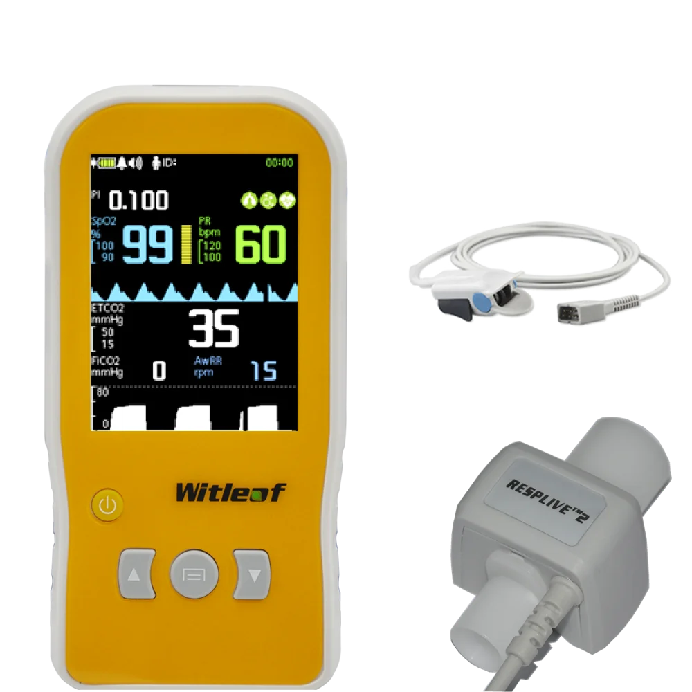 

Медицинское оборудование ручной пульсоксиметр капнограф SPO2 EtCO2 оксиметр Пульс кислорода PR для взрослых детей дыхание капнография