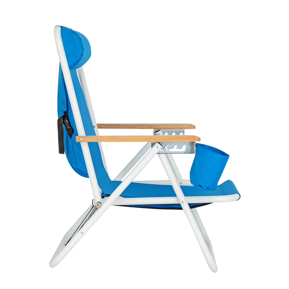 저렴한 조정 가능한 머리 받침을 가진 휴대용 고강도 비치 의자 컵 홀더를 가진 접히는 비치 의자, 파란
