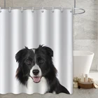 Занавеска для душа с принтом собаки и кошки, водонепроницаемая, с крючками