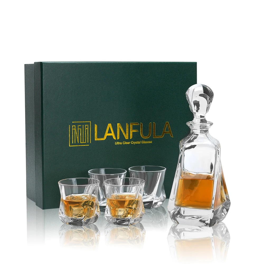 LANFULA Crystal Whiskey Decanter Set Unique Gift for Men Dad Fathers Day, Premium Soctch Bottle with Rock Glasses