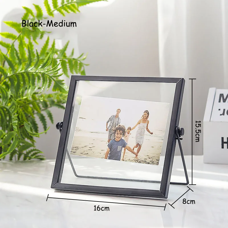 Black-Medium Золотые металлические стеклянные фоторамки для картины скандинавские большие складные железные настольные Портретные рамы креативное декоративное украшение предмет интерьера - Цвет: Black-Medium