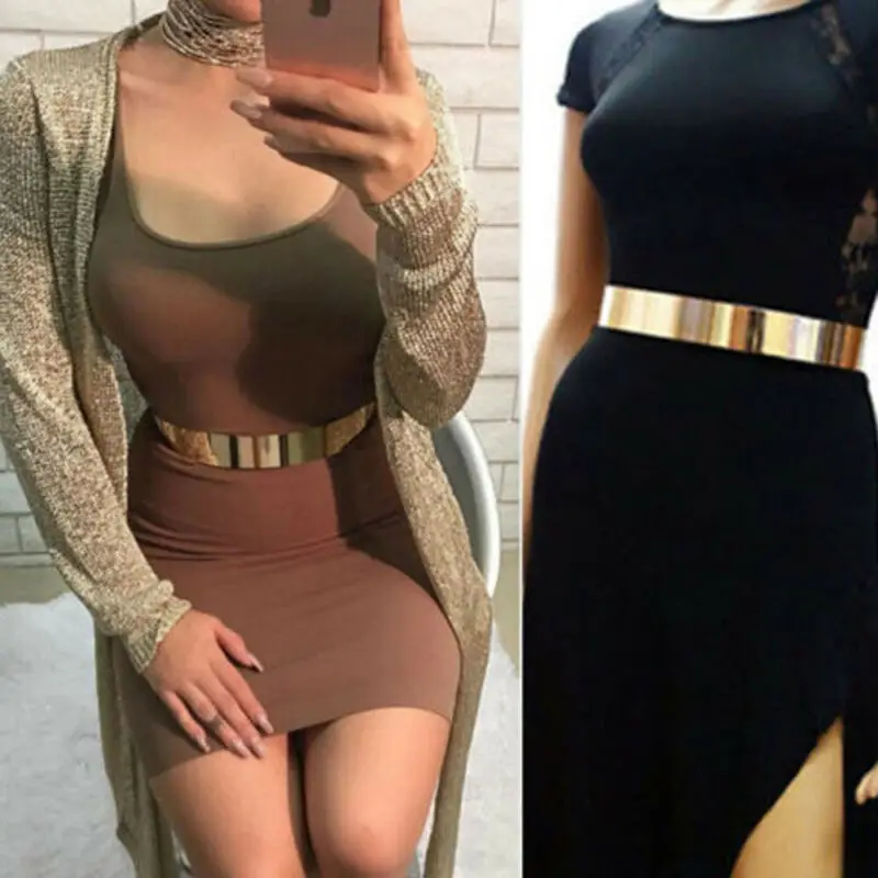 New Fashion Women Metal Waist Mirror Wide Gold Silver Plate Waistband Chains Belt Apparel Accessories | Аксессуары для одежды