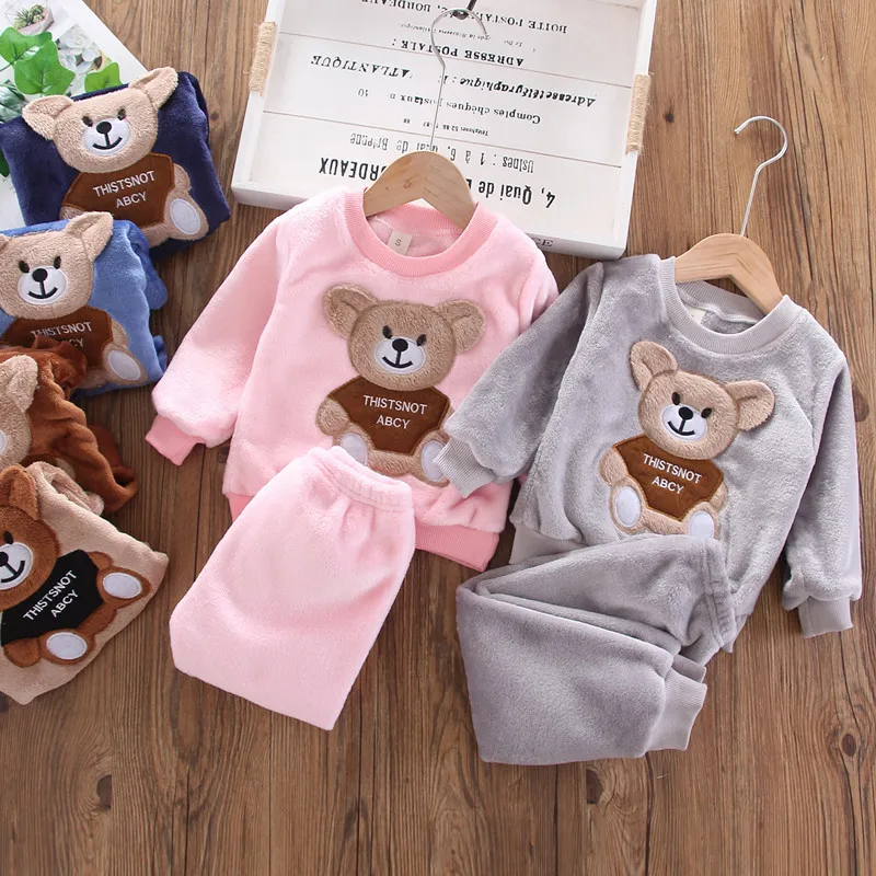 

Baby clothes autumn and winter warm children's pajamas home service suits for boys and girls cartoon coral fleece pajamas 2pcs