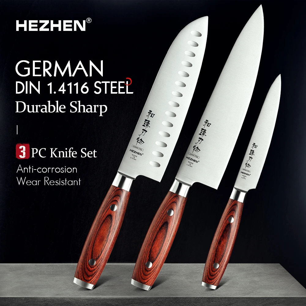 HEZHEN Basic Series 1-3 шт набор ножей Chef Santoku Utility из нержавеющей стали Pakka кухонный