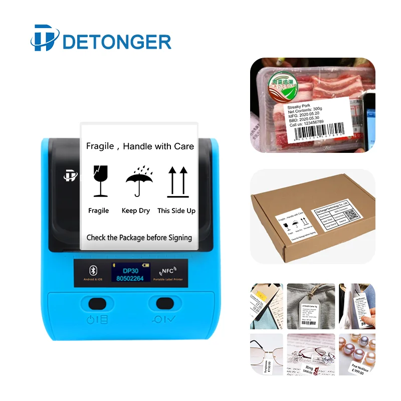 

DETONGER 80mm Wide Format Sticker Label Maker Receipt Portable Bluetooth Barcode QR Code Food Price Tag Printer Machine