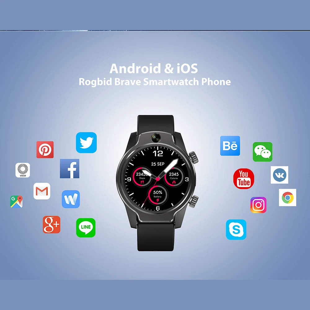 Смарт-часы Rogbid Brave 3G LTE GPS 3 ГБ 32 двойная камера 8 Мп Wi-Fi IP68 водонепроницаемые для Xiaomi