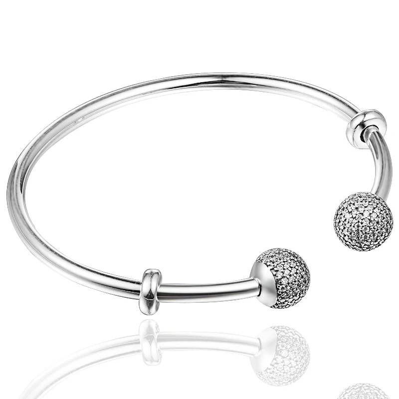 925 стерлингового серебра браслет с прозрачными камнями шапки подходит Подвески