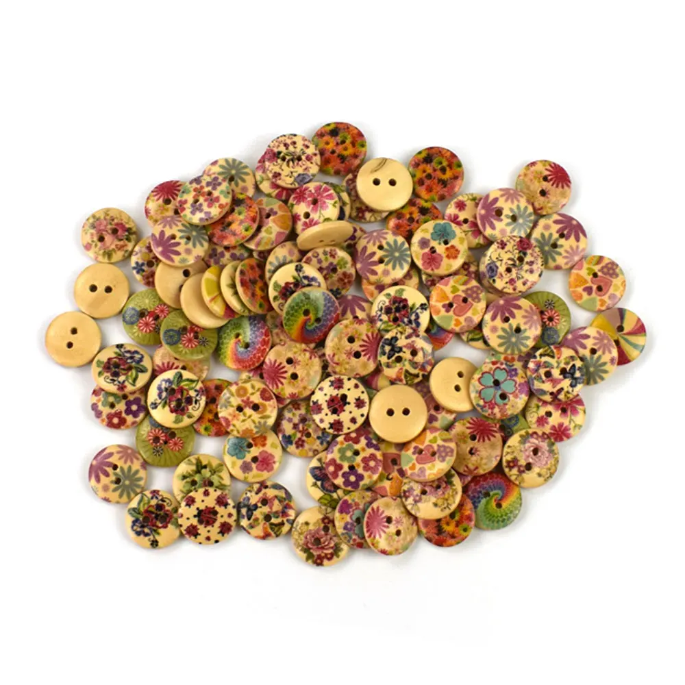 

100PCS 15mm 2-Holes Wooden Decorative Buttons Round Sewing Wood Button for Scrapbooking Handmade Craft Supplies