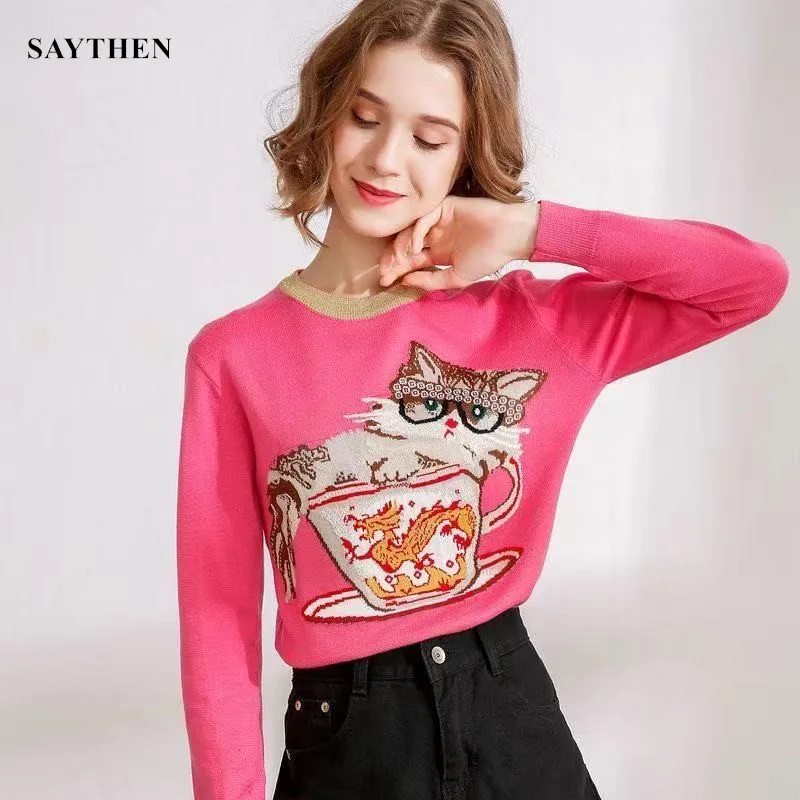 

Женский жаккардовый пуловер, с длинным рукавом, с драконом, на осень/зиму