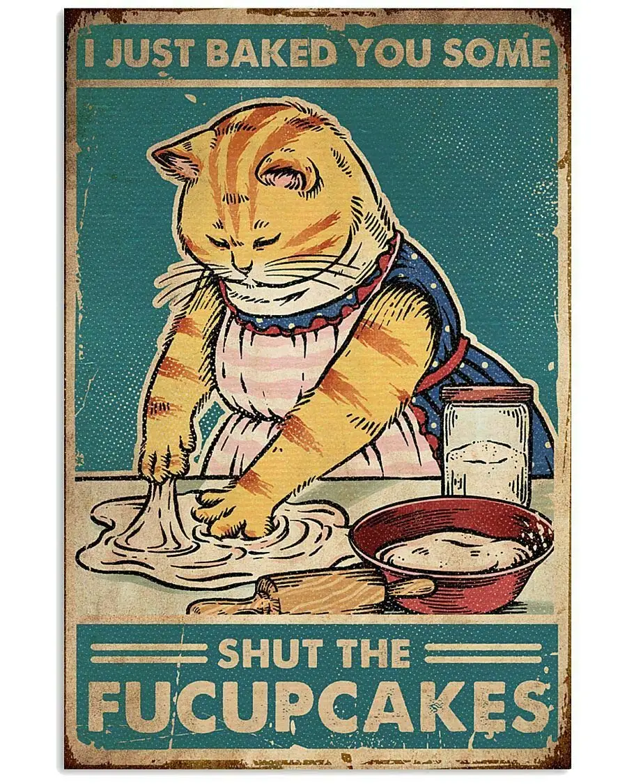 

Cat Tin Sign Retro Kitchen Restaurant Farm Bathroom People Cave Farm Wall Decoration Iron Metal Plate