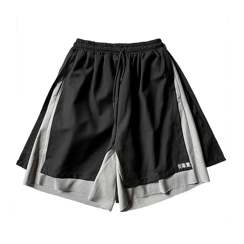 

Fake Two Pieces Shorts Mens Casual Summer Hip Hop Baggy Streetwear Male Joggers Short Pants 2020 Harajuku Patchwork Polyester