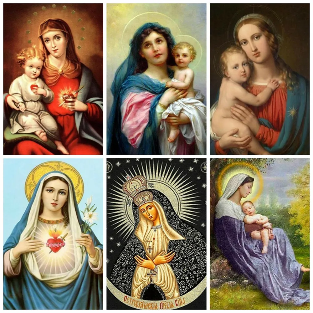 

Алмазная вышивка Huacan 5D, мозаика из квадратных/круглых страз, портрет, наборы для вышивки крестиком, Дева Мария, домашний декор