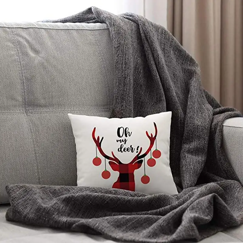 

Merry Christmas Xmas Gift Plaid Throw Pillowcase Cover Decorations Pillow Cushion Christmas Covers Christmas U5J0