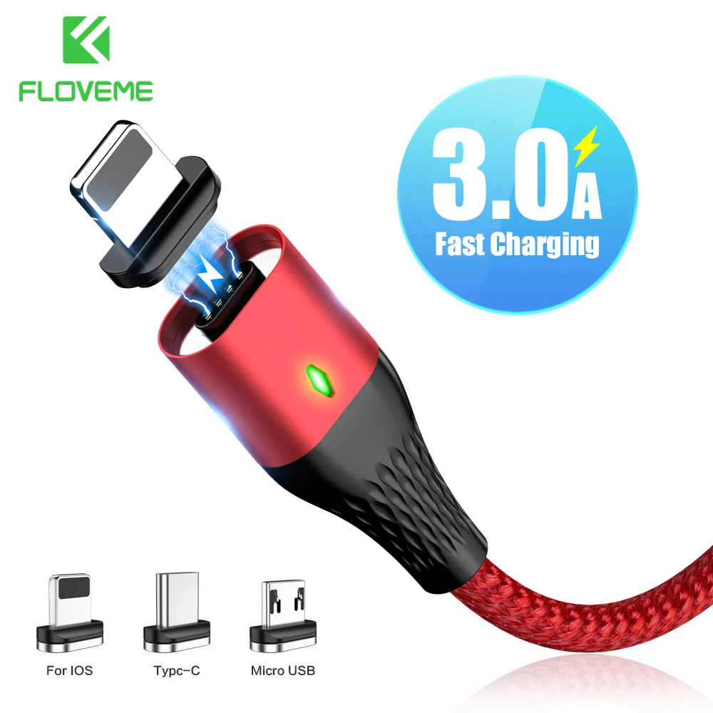 Магнитный кабель FLOVEME 3A Micro USB Type C для iPhone Samsung провод быстрой зарядки и передачи