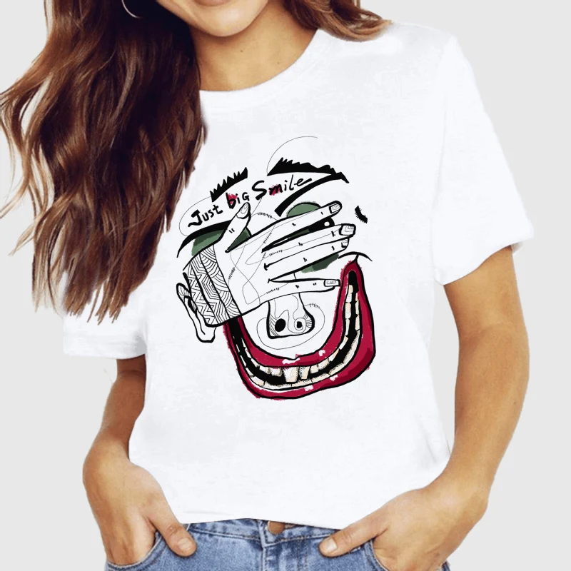 

Cartoon Graphic Short-sleeved Loose T Shirt O-neck Top Women Summer Casual Clothes White Female T Shirts Clothing Lady Tees