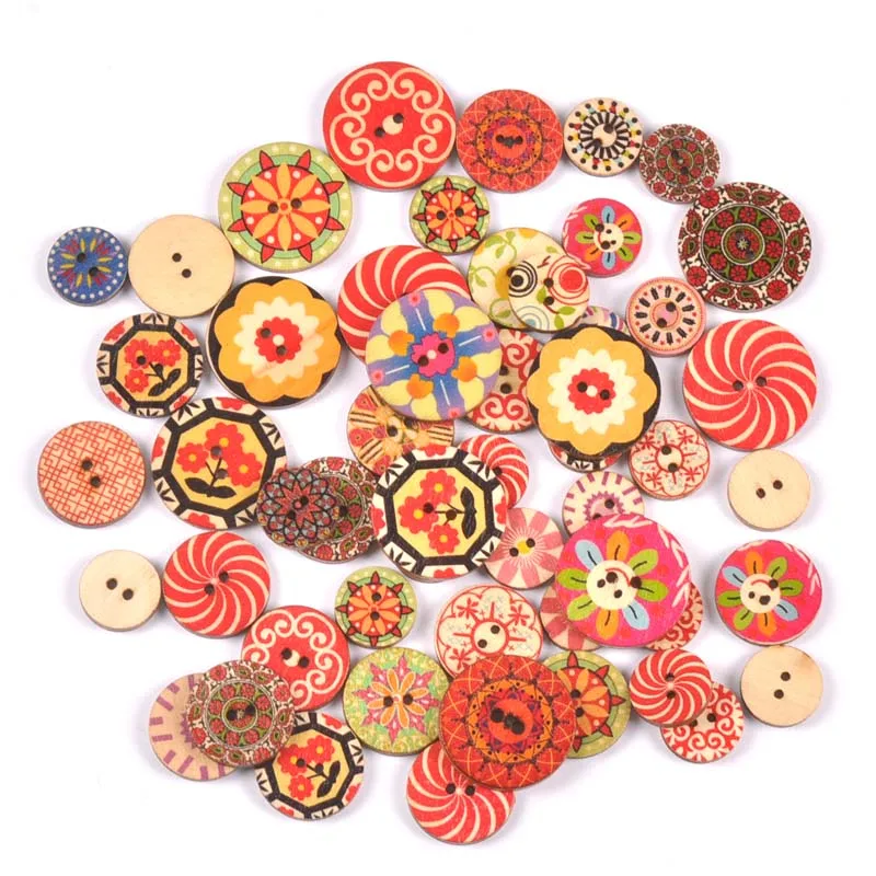 Деревянные пуговицы в стиле ретро с цветочным узором для рукоделия шитья