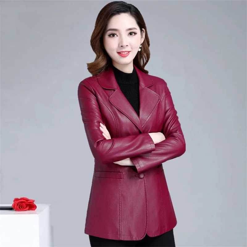 Female Leather Jacket 2022 Women New Plus Velvet Autumn Winter Short Leather Jacket Suit Collar Slim Slimming Coat C9