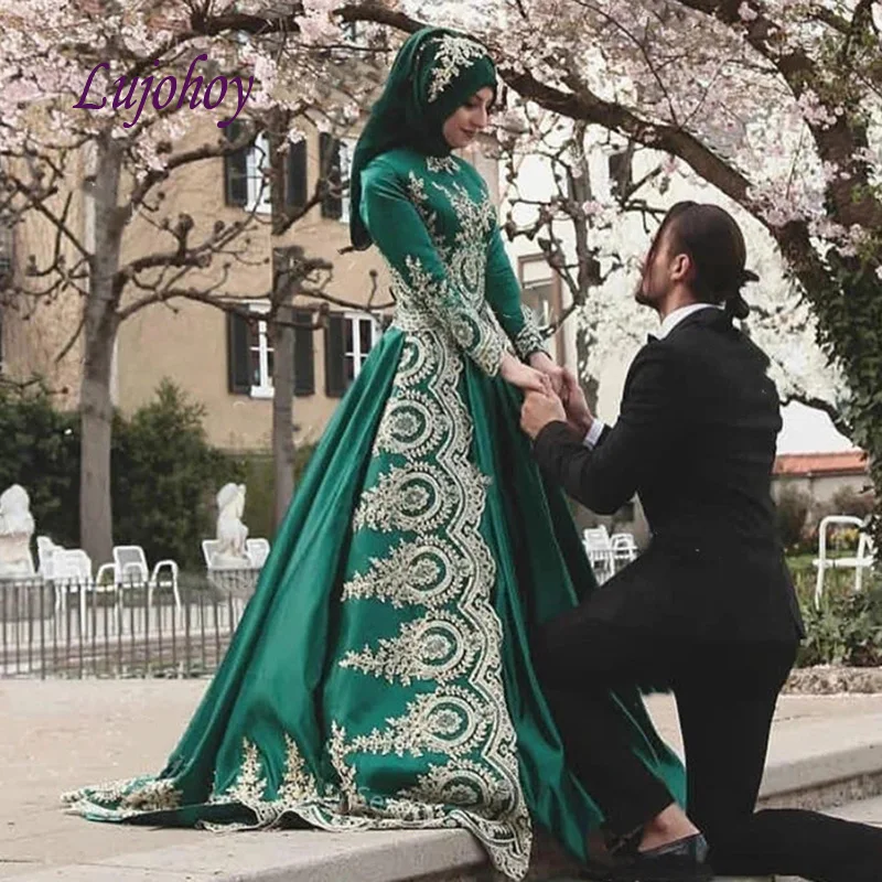 

Зеленые кружевные вечерние платья с длинным рукавом для вечеринки, мусульманское, арабское, дубайское, женское вечернее платье в африканск...