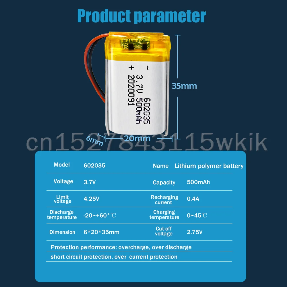 602035 3 7 V 500mAh литиевая полимерная аккумуляторная батарея для Walkman MP4 GPS
