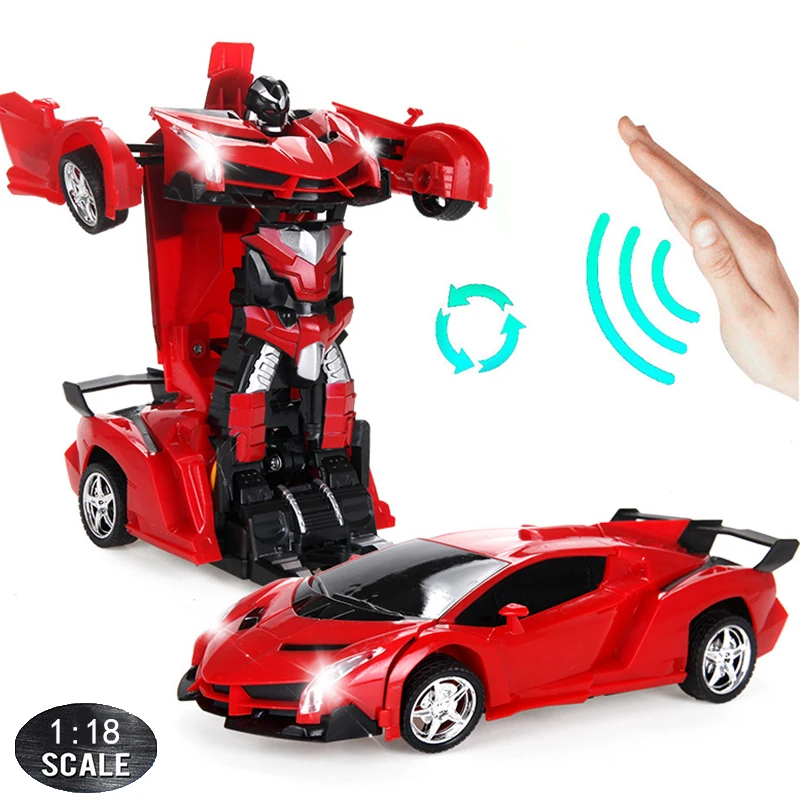 118 rc cars 24cm gesture sensing transformation police car robot deformation remote control sports vehicle toy for kids boy c02 free global shipping