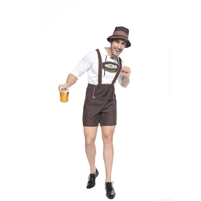 Костюм мужчины Октоберфеста набор баварского немецкого пивного фестиваля косплея для взрослых и детей на Хэллоуин, карнавальные костюмы с шляпой.