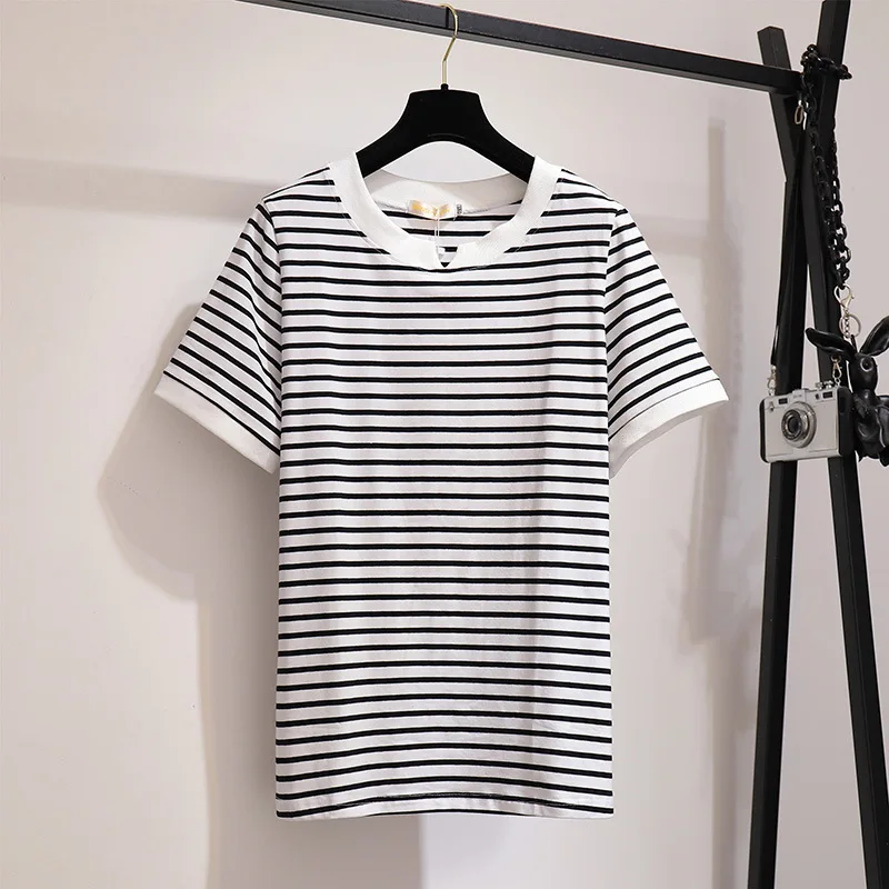Женская футболка с коротким рукавом и круглым вырезом в полоску | одежда