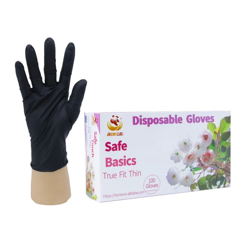 100 шт. черные нитриловые одноразовые перчатки противоскользящая кислота и щелочь